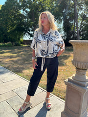 Stone Sketched Leaf Tie Front Blouse Brielle