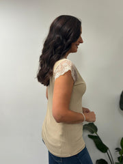 Stone Ribbed Lace Detail Top Amelia