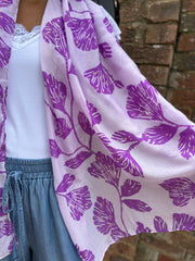 Purple Gold Detail Sketch Flower Scarf