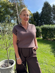 Chocolate Collared Short Sleeve Knit Annie