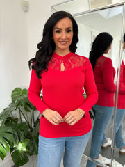 Red Lace Ribbed Top Francesca