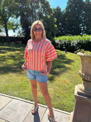 Coral Puff Sleeve Striped Top Erin