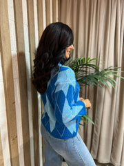 Blue Argyle Pattern Knit Jumper Meredith