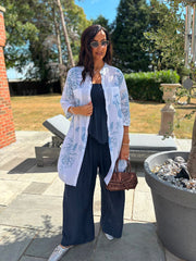 Blue Coral Print Longline Shirt Kelly
