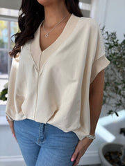 Stone Gathered Hem V Neck Top Willa
