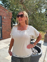 Stone Lace Trim Tee Carla