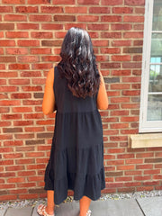 Black Bubble Cotton Fringed Tier Dress Amanda