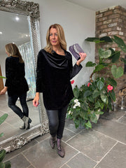 Black Velour Cowl Neck Sparkle Top Olivia