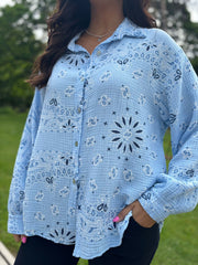 Denim Paisley Bubble Cotton Shirt Alina