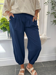 Navy Hareem Style Button Trousers