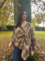 Mocha Check Tie Shawl Roxie