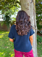 Navy Asymmetric Off Shoulder Knit Cora