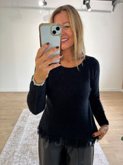 Black Long Sleeve Fringed Knit Amara