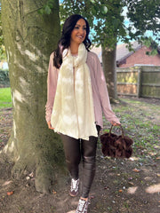 Pink Fringed Neck Top Donna