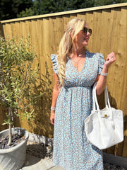 Denim Bubble Cotton Leopard Print Maxi Dress Tillie