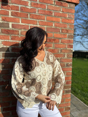 Mocha Flower Crochet Cardi Jeanette