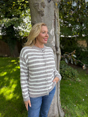 Mocha Striped Knit Cardi Loretta