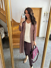 Wine Pattern Stripe Shimmer Cardigan Freya