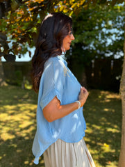 Blue Bubble Cotton Palm Blouse Chrissie