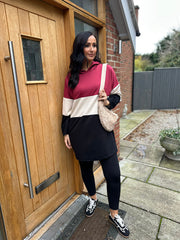 Wine Block Stripe Sweat Dress Eva