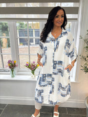 Navy Floral Aztec Shirt Dress  Gemma