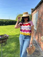 Multicolour Pastel Open Knit Top Marian