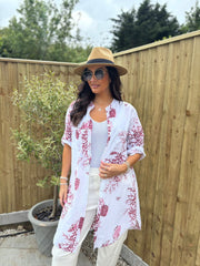 Wine Coral Print Longline Shirt Kelly
