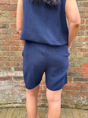 Navy Bubble Cotton Shorts