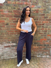 Navy Seam Front Pull On Comfort Trousers