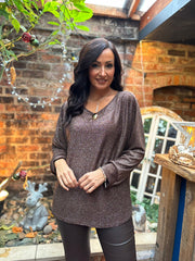 Chocolate Shimmer Brooch Top Peggy