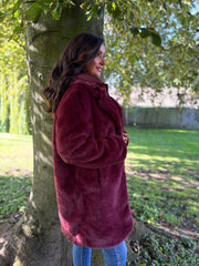 Wine Luxury Faux Fur Hooded Coat Aspen