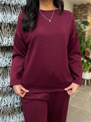 Wine Diamante Sweat Top Nina