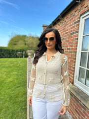 Stone Floral Crochet Net Blouse Paulette