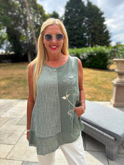 Khaki Striped Panel Sleeveless Top Gaynor