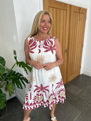 Red Sun Print Tie Shoulder Dress Blair