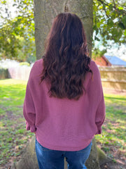 Mauve Applique Ruffle Sleeve Knit Crystal