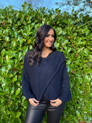 Navy Knitted Wrap Jumper Nell
