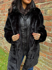 Black Luxury Faux Fur Hooded Coat Aspen