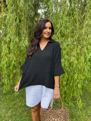 Black Bubble Cotton Pocket Blouse Carol