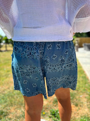 Denim Paisley Shorts