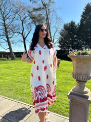 Red Coastal Border Dress Lilia