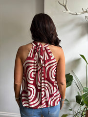 Red Geometric Halter Neck Top Jessie