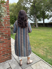 Denim Pattern Stripe Shimmer Cardigan Freya