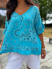 Blue Bubble Cotton Paisley Top Kimberly
