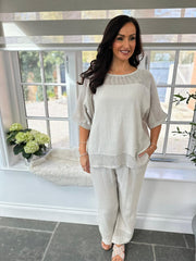 Stone Bubble Cotton Trouser Set Hayley