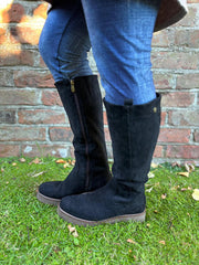 Black Faux Suede Knee High Boots