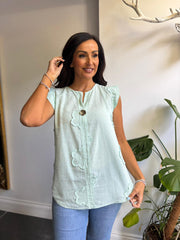 Mint Floral Frill Sleeve Top Chrissy