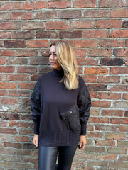 Black Quilted Roll Neck Knit Amy