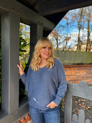 Denim Shimmer V Neck Knit Seren