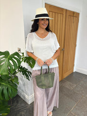 White Short Sleeve Loose Knit Kirsty